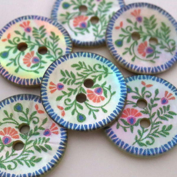 Buttons (Set of 6) - Floral Tangle | Shell | 18mm
